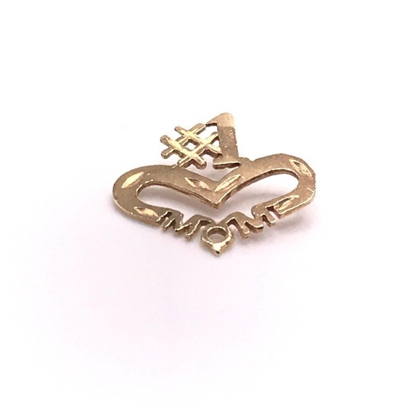 Vintage 14K Yellow Gold #1 Number One Mom Heart Love Themed Pendant - Picture 1 of 7